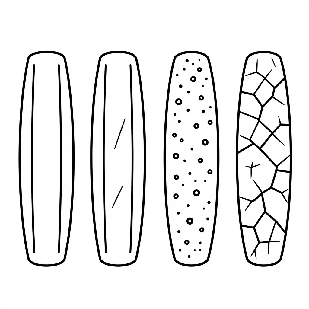 Four-stage 2D line-art diagram showing hydraulic pump internal wear progressing from smooth intact surfaces to minor scoring, cavitation pitting, and complete surface breakdown