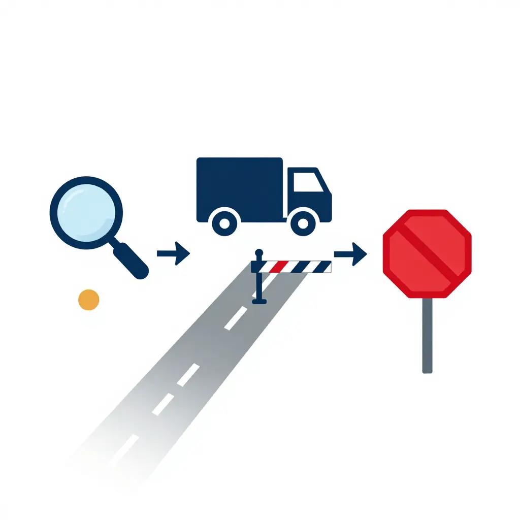 Flow diagram showing how a defect passes unnoticed during a shop inspection, travels into a DOT roadside check, and triggers an out-of-service result